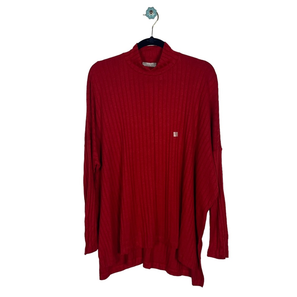 LOFT outlet oversize mock neck ribbed top red fall holiday winter Large new